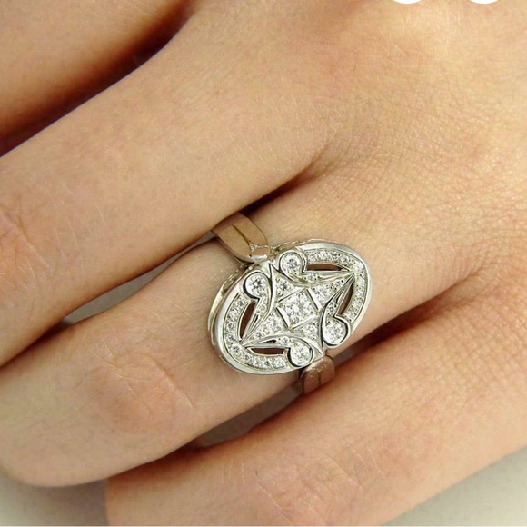 Edwardian Ring, Round Cut CZ & Moissanite Diamond - Picture 7 of 12